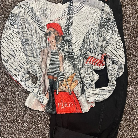 NWT light weight Parisian Graphic Long Sweater - Picture 3 of 8